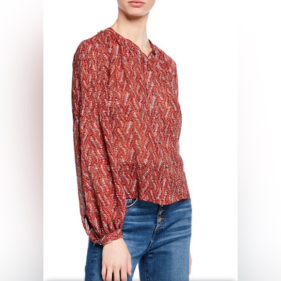 VERONICA BEARD Nicola Silk Geo Print Long Sleeve Button-front Blouse silk 4 B8 - Picture 1 of 5